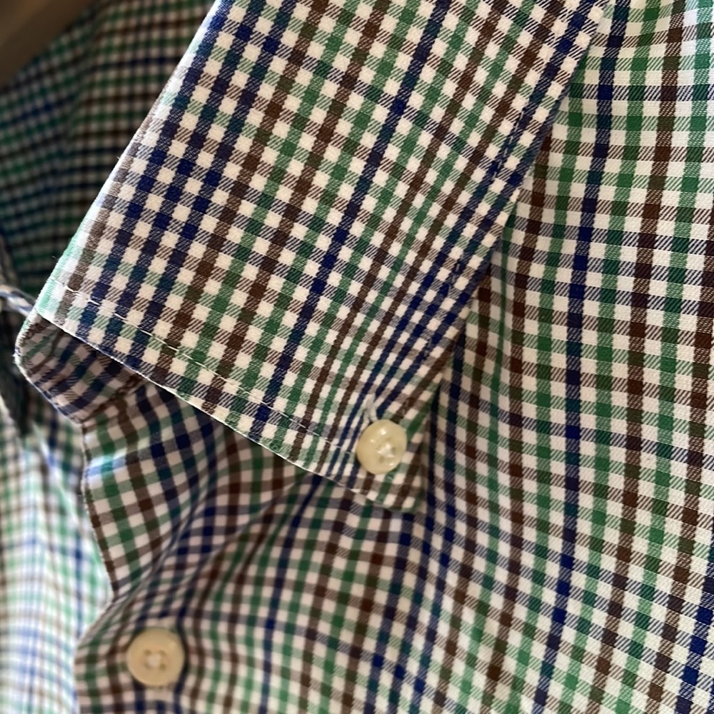 Peter Millar Mini Check Button Down Shirt Size L - image 3